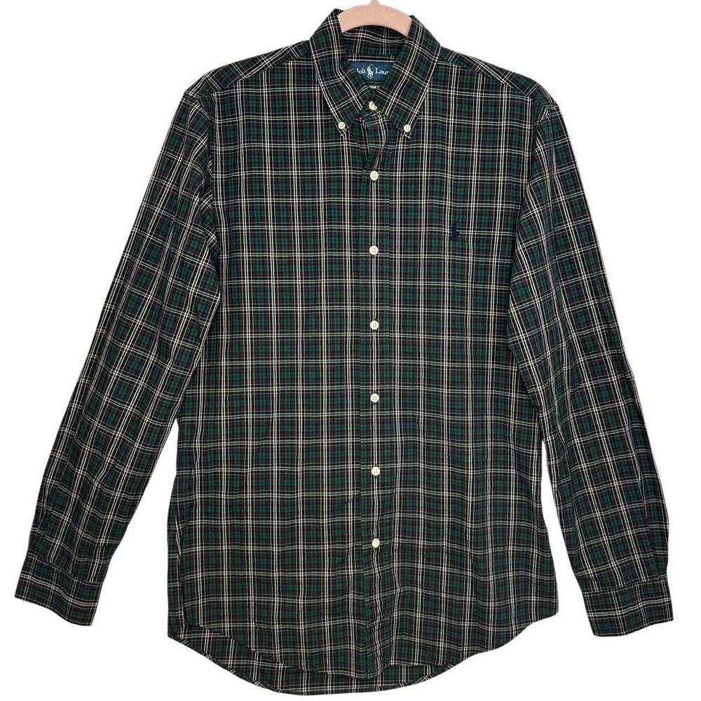 Ralph‎ Lauren Button Down Casual Plaid Shirt 100% Cotton Size Small Green